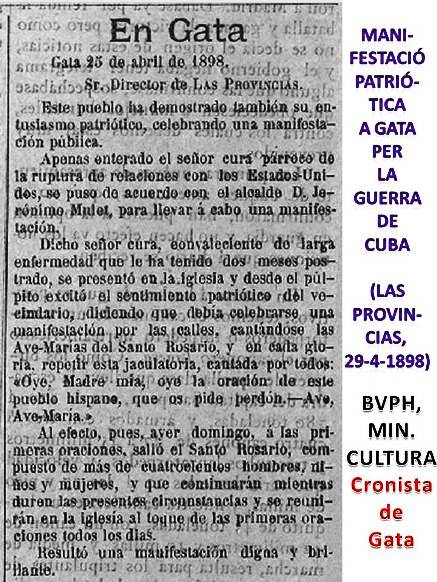 SABIEU QUE...? per l'abril de 1898 Gata va fer una manifestació patriòtica per la guerra de Cuba (LP2)