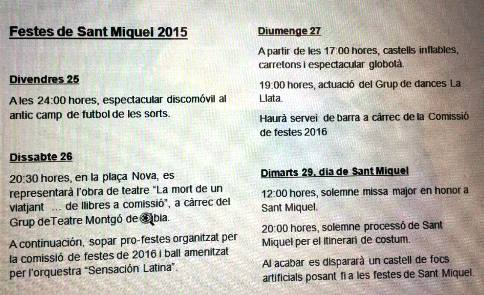 DIVENDRES 25 A DIMARTS 29, FESTETES DE SANT MIQUEL 2015