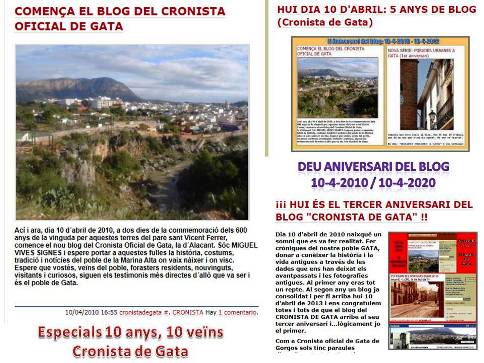 ESPECIALS 10 ANIVERSARI DEL BLOG CRONISTA DE GATA. 10 veïns gaters faran els articles