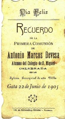 FOTOGRAFIES ANTIGUES...I D'ABANS (Gata en el record) -1.876: UN RECORDATORI DE PRIMERA COMUNIÓ DE 1905