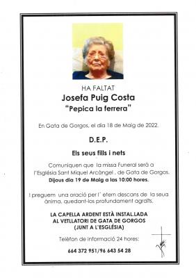 ENS HA DEIXAT LA CENTENÀRIA DE GATA JOSEFA PUIG COSTA (PEPICA LA FERRERA). Va fer 100 anys el passat 30 de març